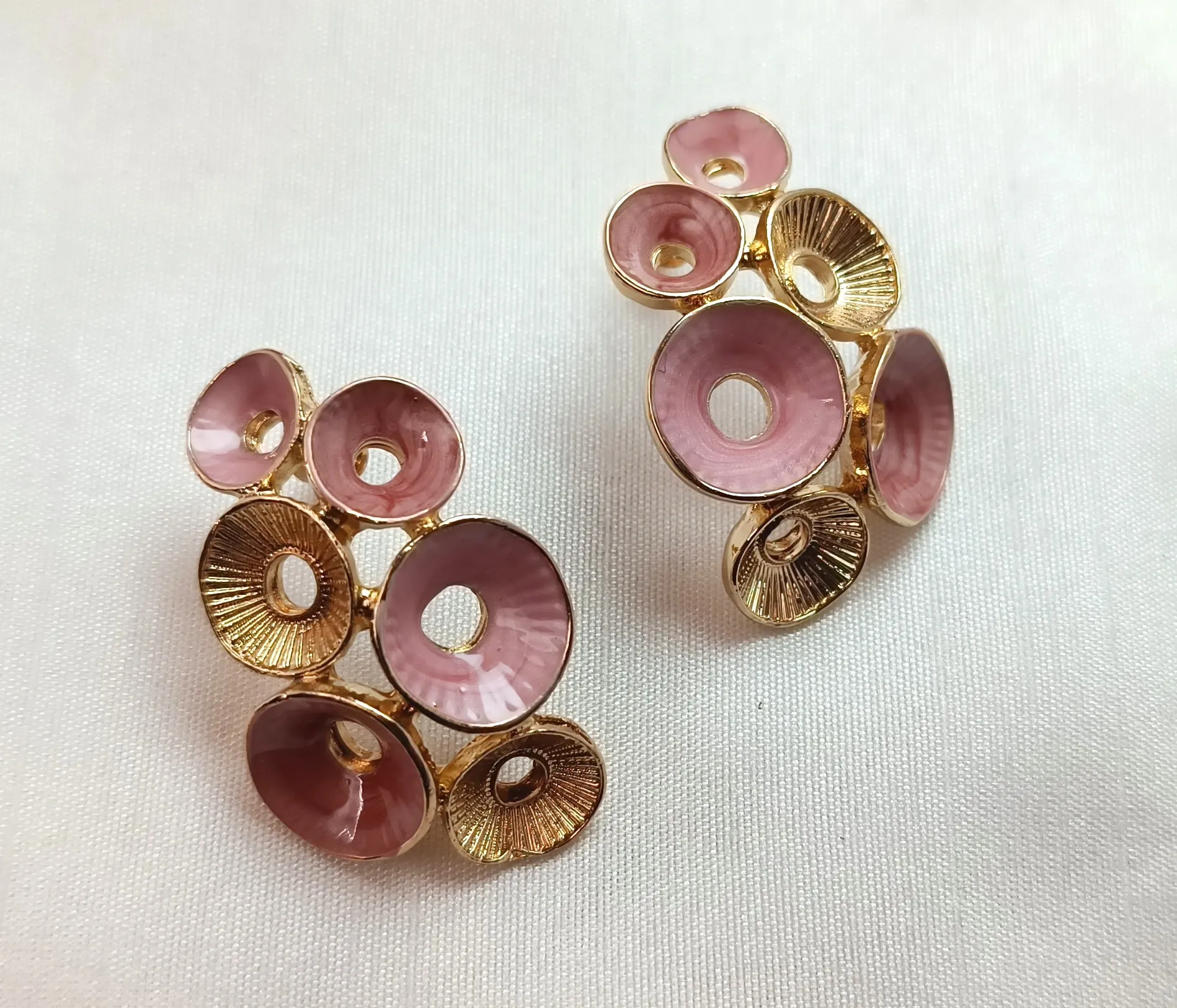 Rose Blush Textured Disc Stud Earrings – Anti Tarnish Gold Finish